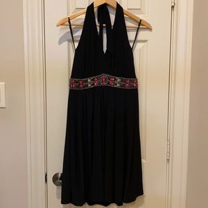 WHITE HOUSE BLACK MARKET BLACK BEADED HALTER DRESS